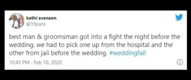 Archived Kathi Svenson post alleging a best-man and groomsman fight before a wedding