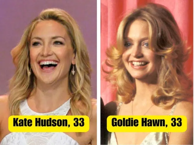 Kate Hudson and Goldie Hawn smiling in separate portraits