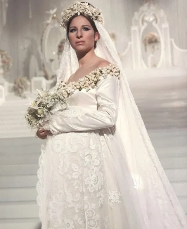 Barbra Streisand as Fanny wearing a long bridal veil for a Funny Girl stage number