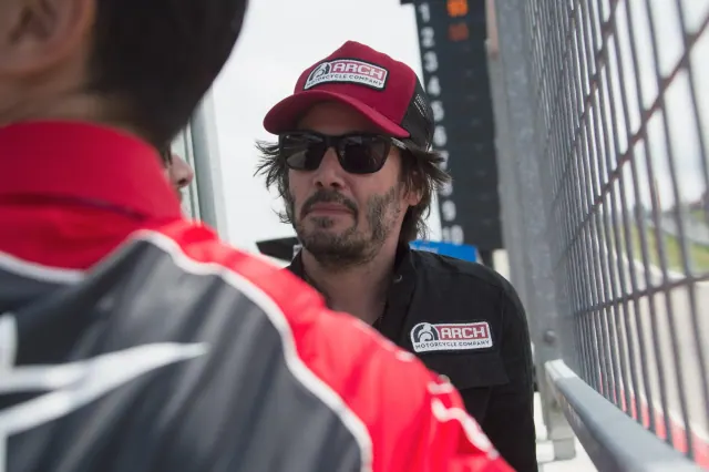 AUSTIN, TEXAS - APRIL 10: Keanu Reeves of Canada looks on in pit wall during the MotoGP race during the MotoGp Red Bull U.S. Grand Prix of The Americas - Race at Circuit of The Americas on April 10, 2016 in Austin, Texas.