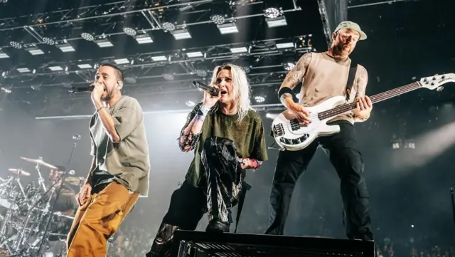 Linkin Park performing onstage