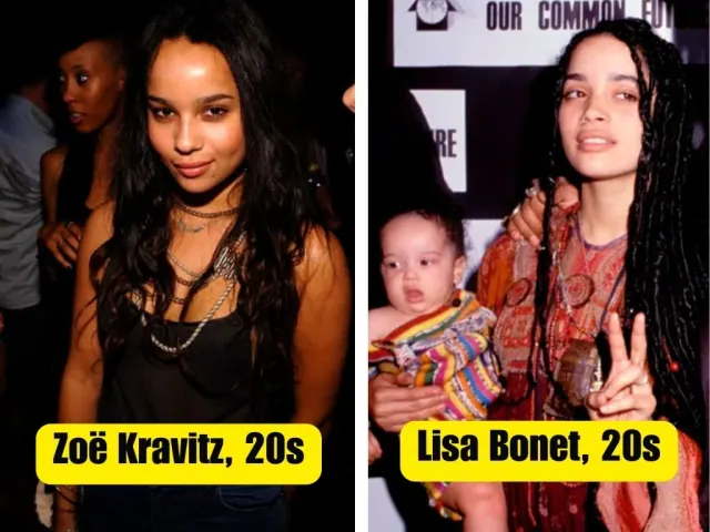 Zoë Kravitz beside Lisa Bonet holding a child