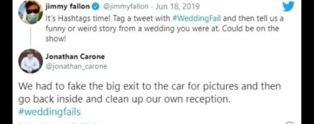 Archived Jonathan Carone reply to Jimmy Fallon about returning to clean a wedding reception