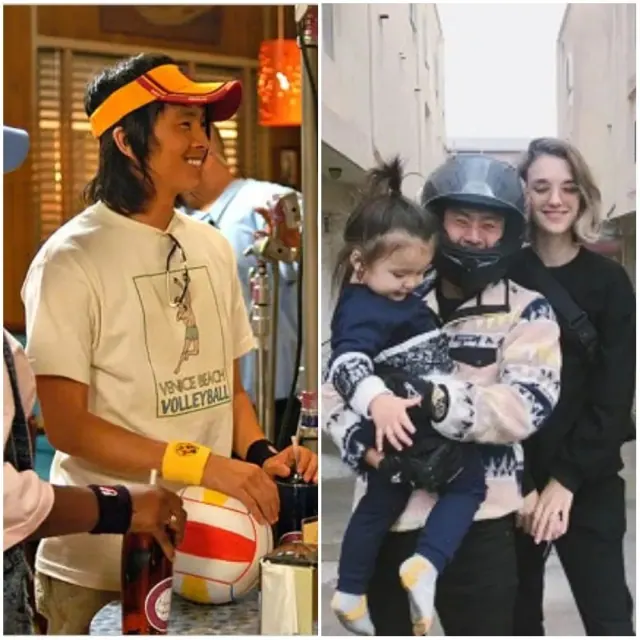 Justin Chon as Tony Lee beside a later outdoor family photograph