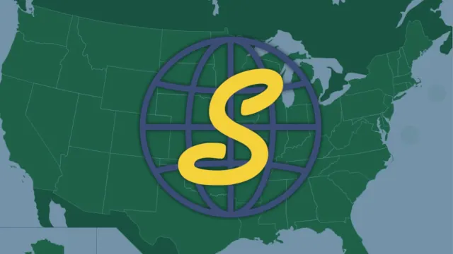 The Seterra logo over a green and blue map of the United States.