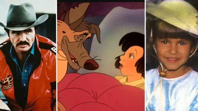 A composition of Burt Reynolds, an All Dogs Go to Heaven scene and Judith Barsi