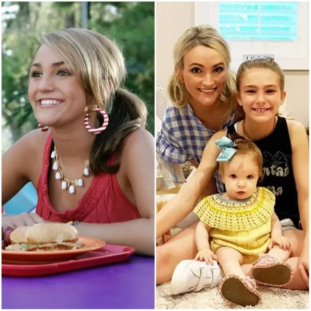 Jamie Lynn Spears as Zoey Brooks beside an older photograph with her daughters