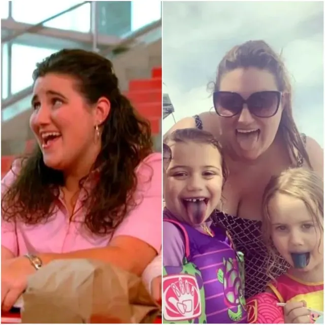 KayCee Stroh as Martha in High School Musical beside an older family snapshot